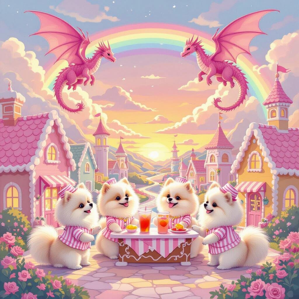 Candy Land Scene With Pink Dragons and Pomeranian Lemonade S...