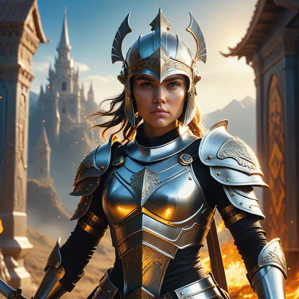 Woman in God Armor with Sword, Matte Painting