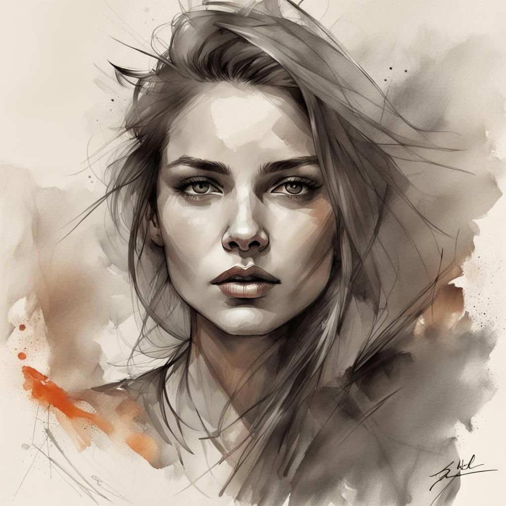 Enchanting Watercolor Portrait of Woman in Digital Art