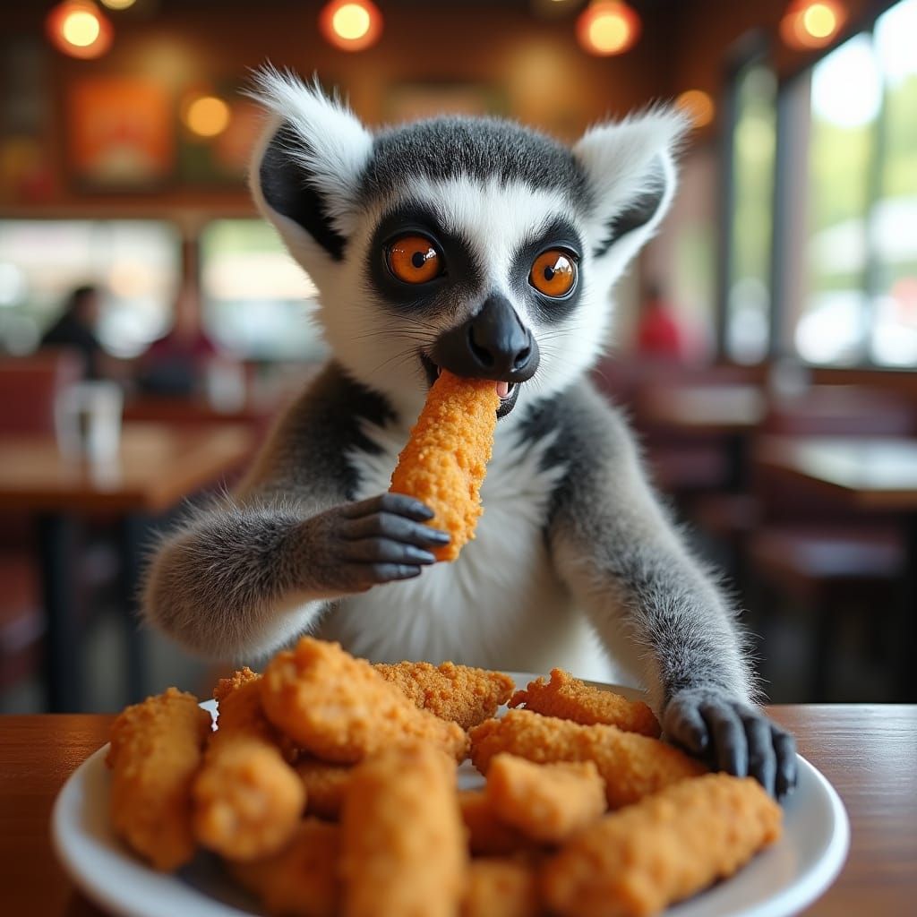 Lemur in Fast Food Joint Devours Chicken Fingers
