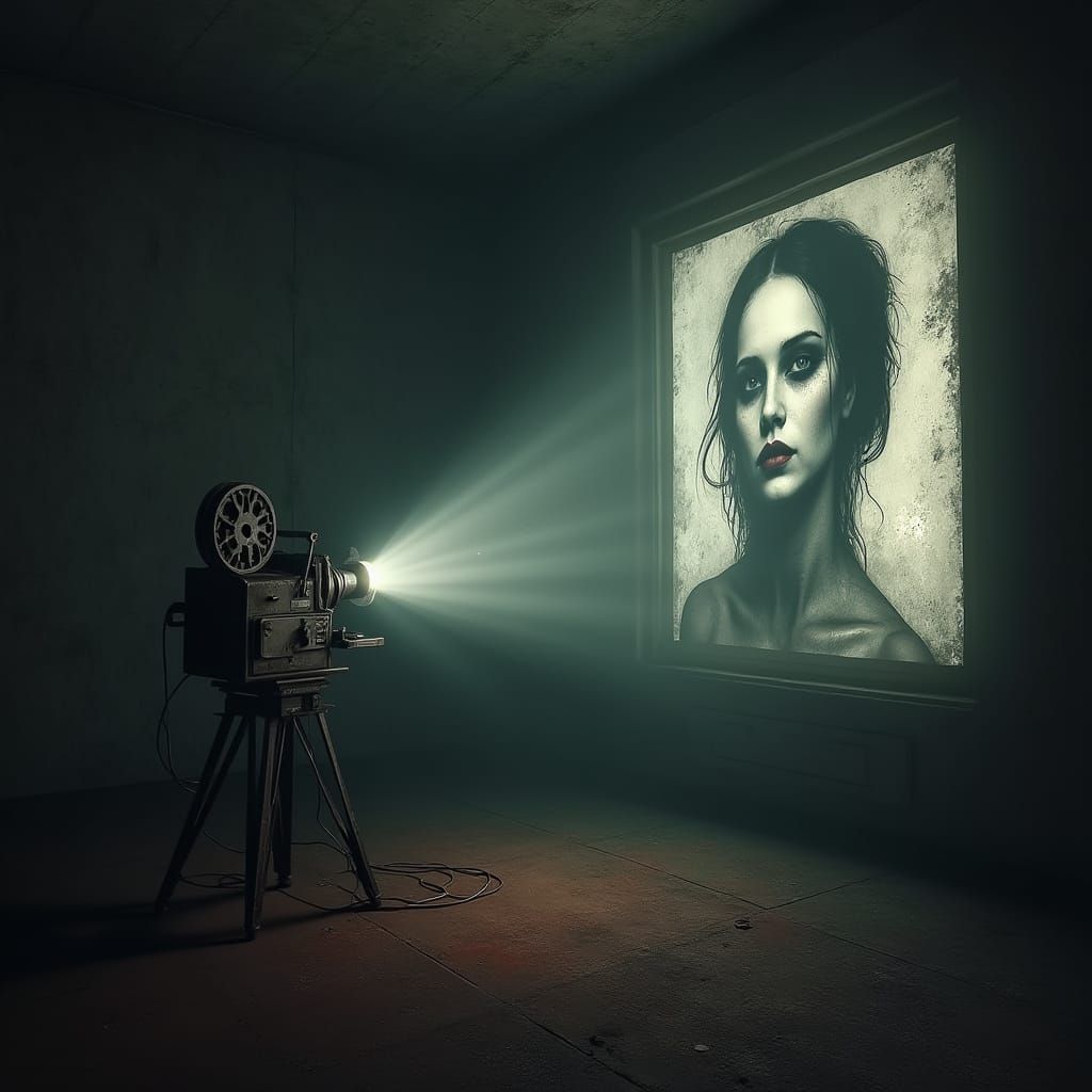 Ghostly Face Projected by Old Cinema Projector