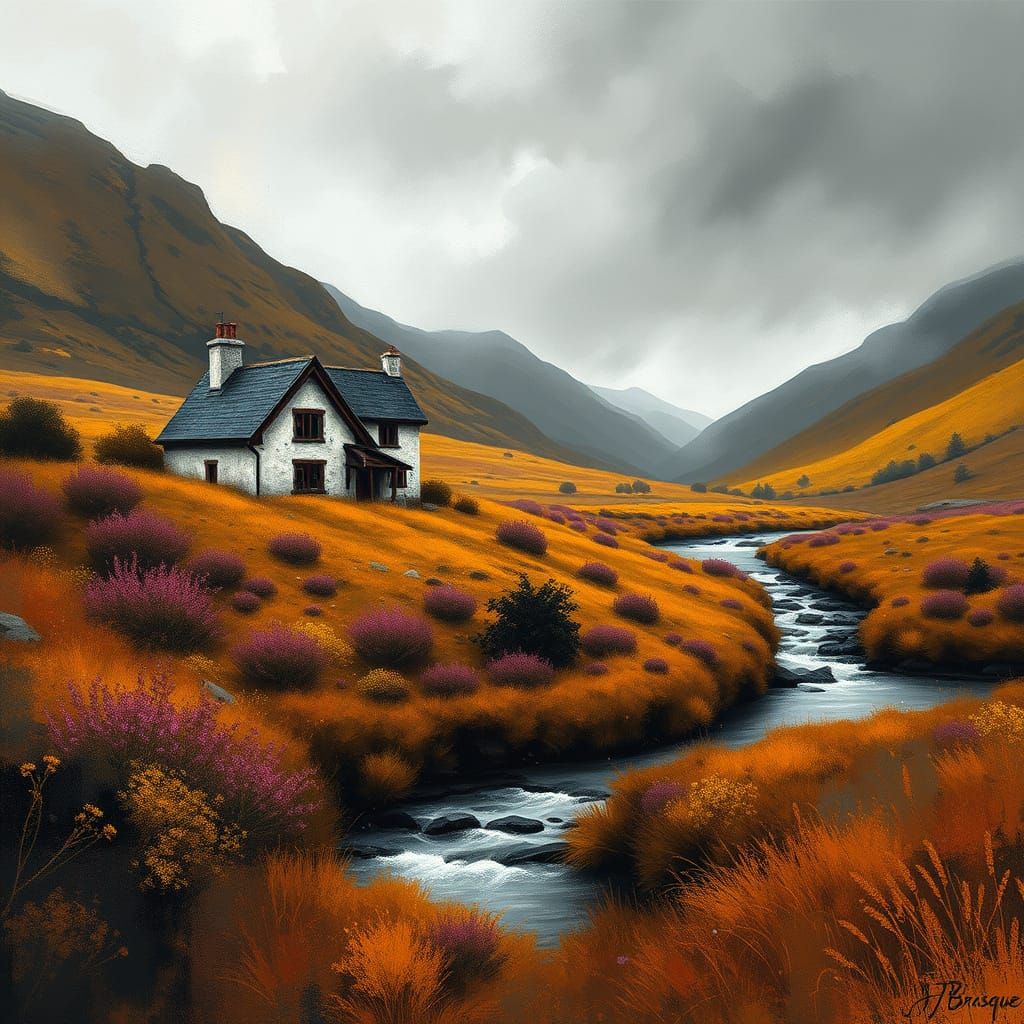 Scottish Highlands Cottage in Abstract Romanticism Style