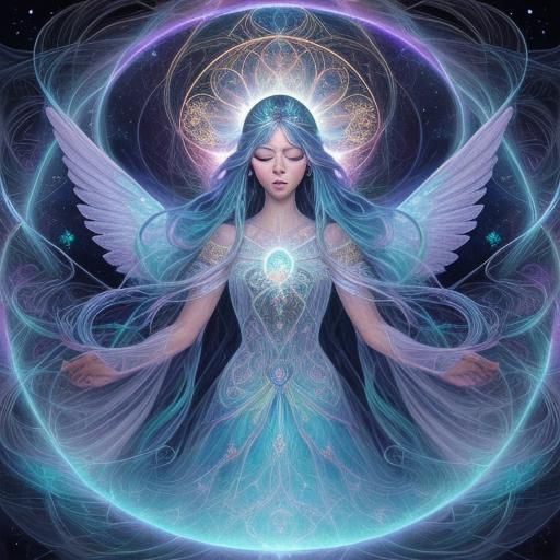 Angelic Fairies Weaving Time in Surreal Cosmic Art