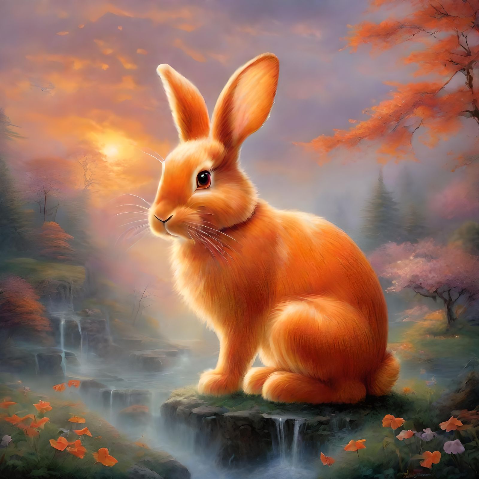 Ethereal Orange Bunny in Hyperdetailed Fantasy