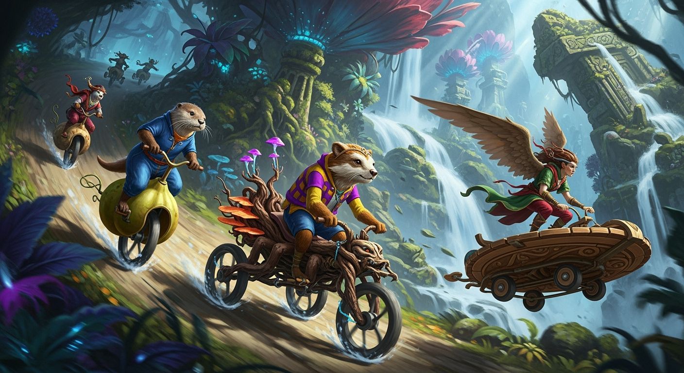 Fantastical Creatures Race Downhill on Unique Wheeled Vehicl...