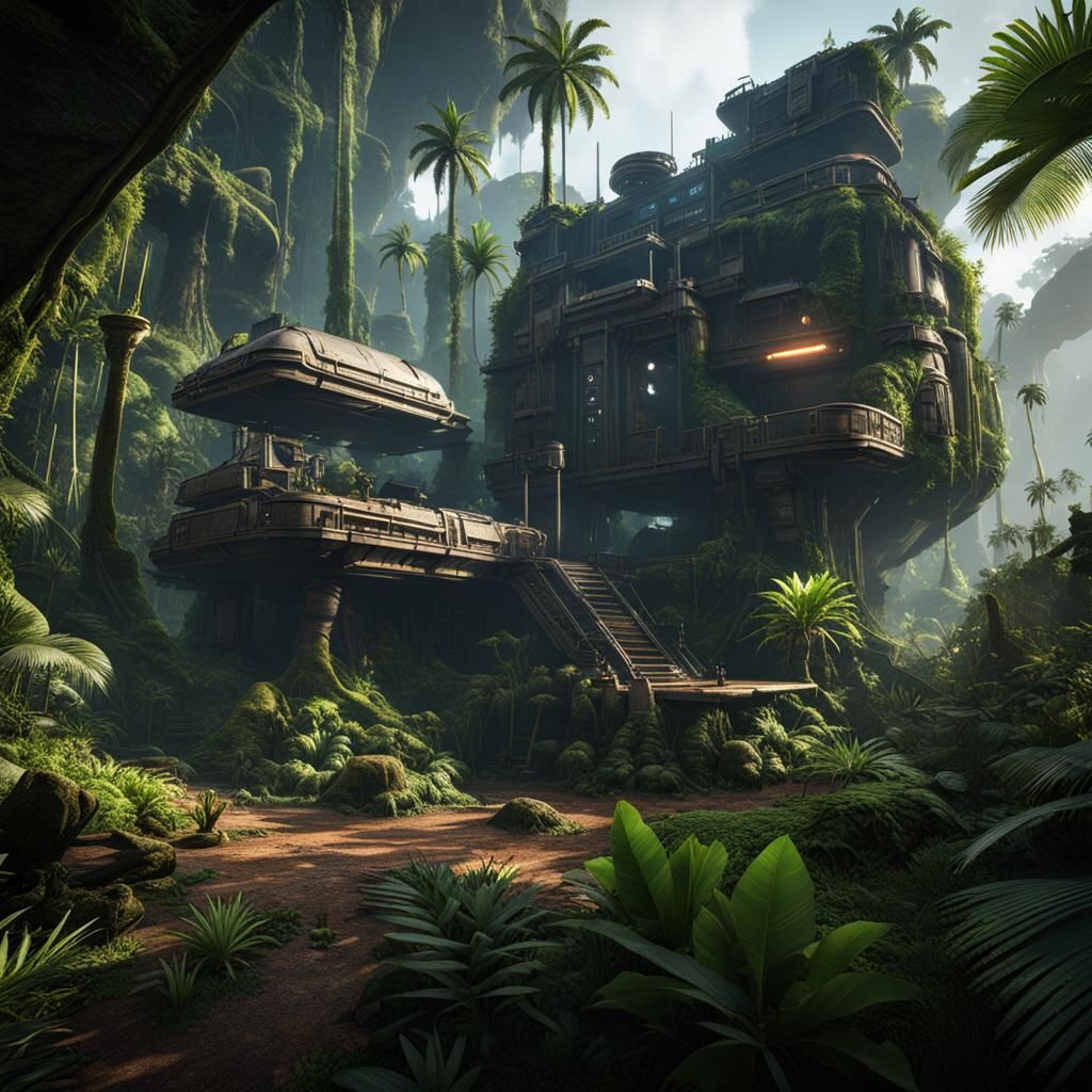 Jungle Outpost with Star Port in 3D Game Style
