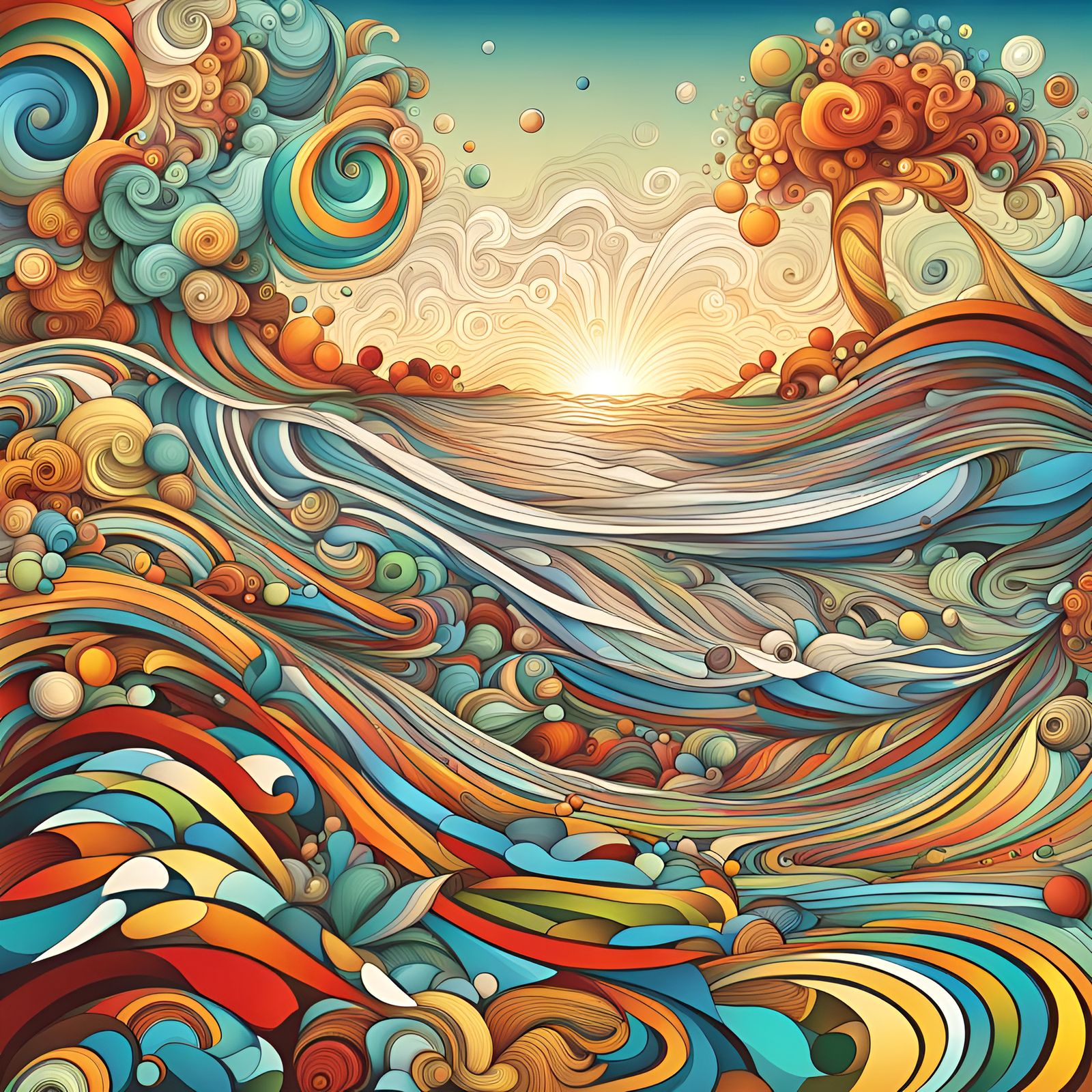 Colourful Abstract Beach Scene with 3D Shading