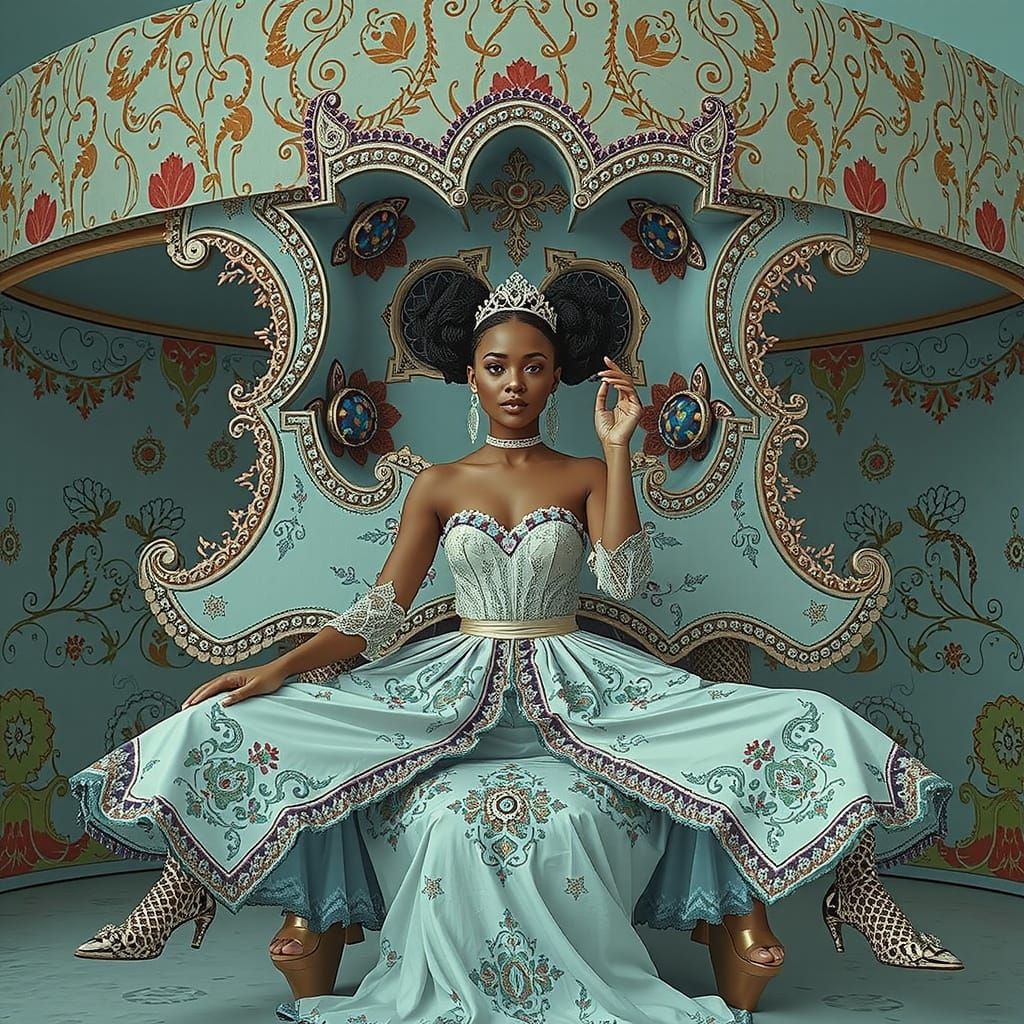 Elegant Woman in Psychedelic 3D Environment