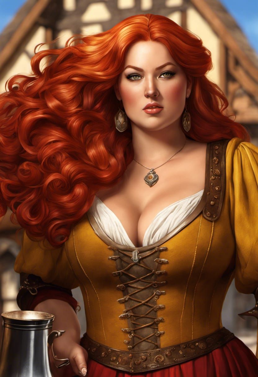 Medieval Serving Wench with Ale, Hyperrealistic Splash Art