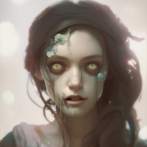 Zombie Girl with Floral Growth, Hyperdetailed Concept Art