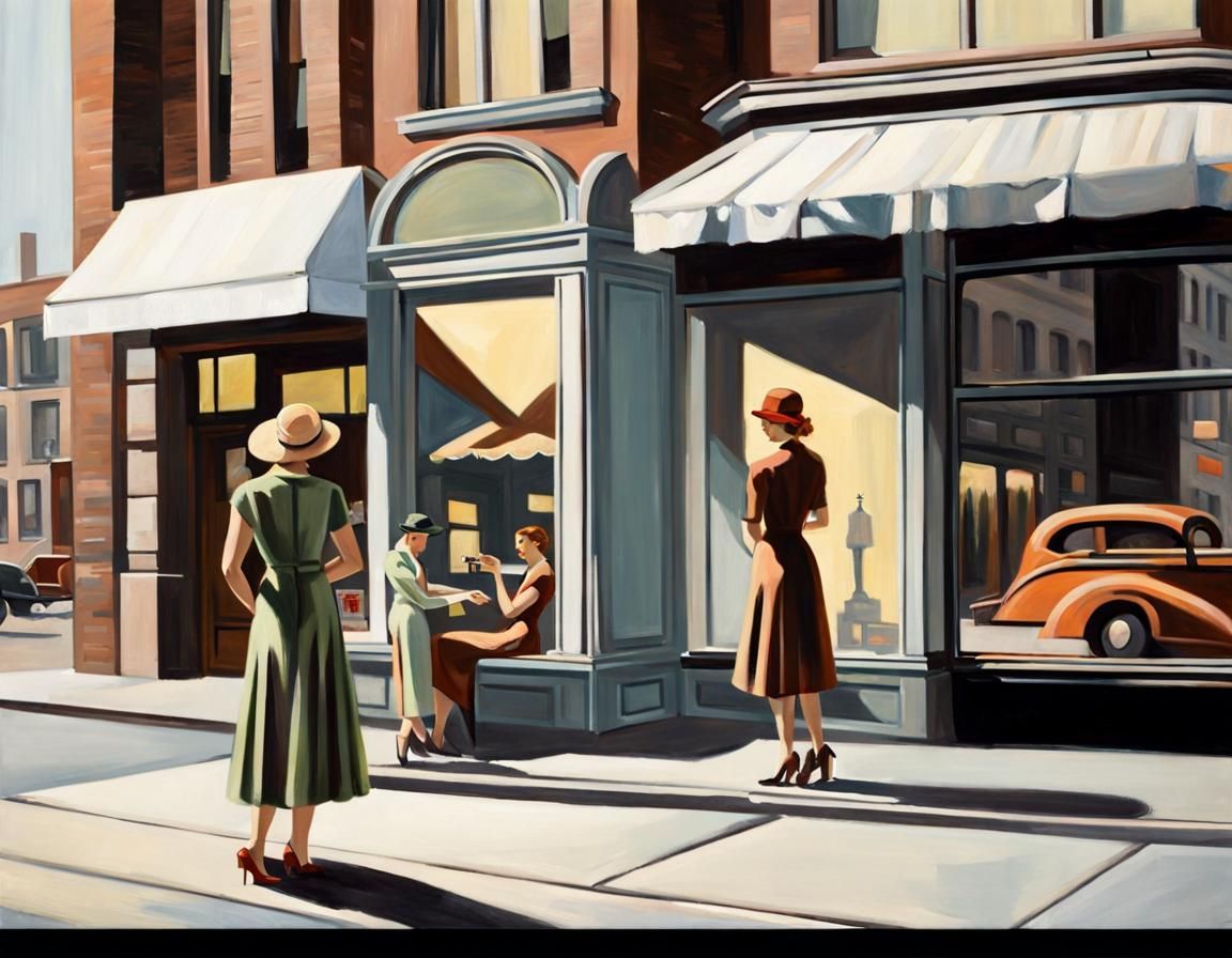 1930s Store Window Scene in Edward Hopper Style