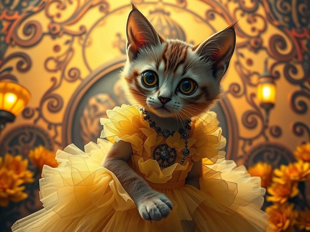 Steampunk Cyber Cat in Victorian Dress