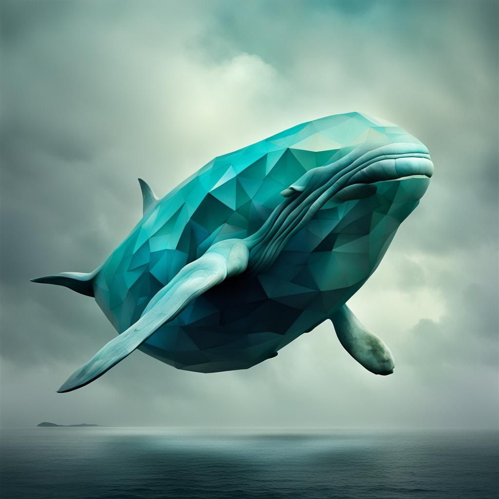 Abstract Geometric Whale Sculpture in Sky