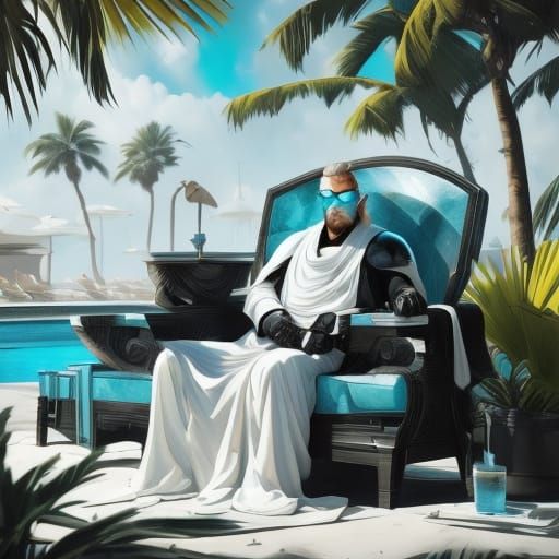 Surreal Beach Scene with Darth Vader in Leisurely Atmosphere