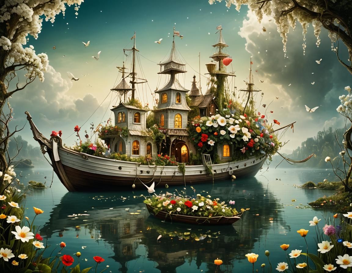 Surreal Floral Fairytale in Vibrant Candy Art Style