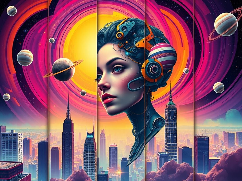 Futuristic Cityscape: Pop Surrealism Digital Collage