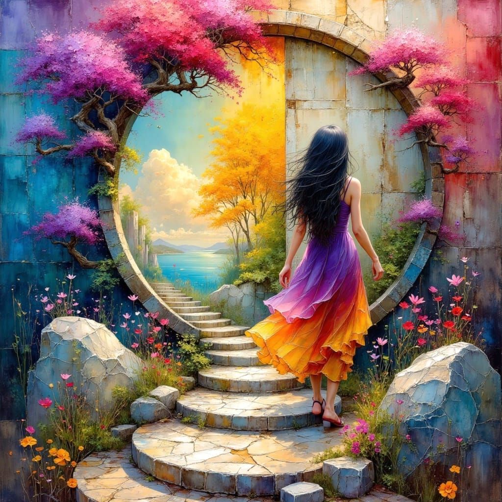 Surreal Floating Stone Path to Ancient Portal