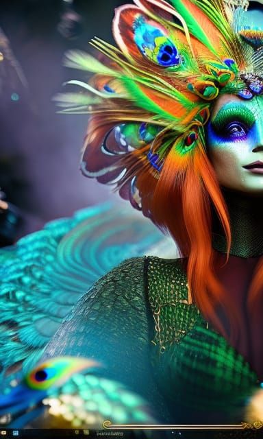 Mystical Peacock on Witchcraft Path: Hyperrealistic Psychede...
