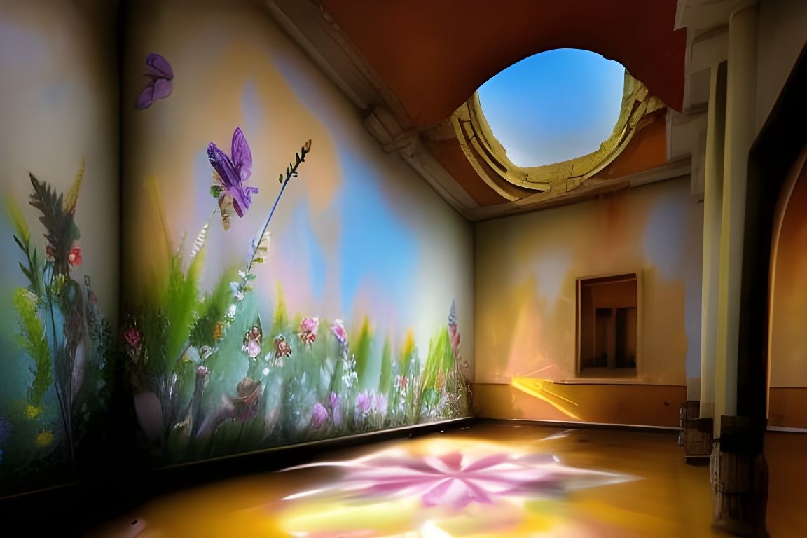 Abandoned Building Transformed by 3D Flower Graffiti
