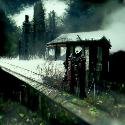 Sinister Abandoned Train Station in Dark Fantasy Style