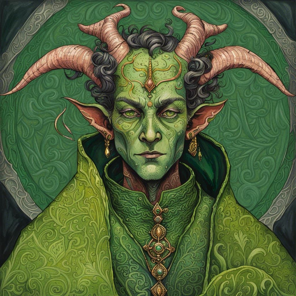 Tiefling Priest Portrait in Whimsical Style