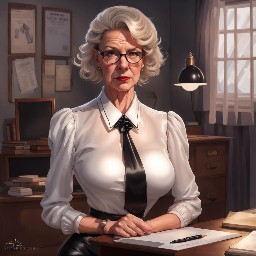 Stern Headmistress in Latex Outfit