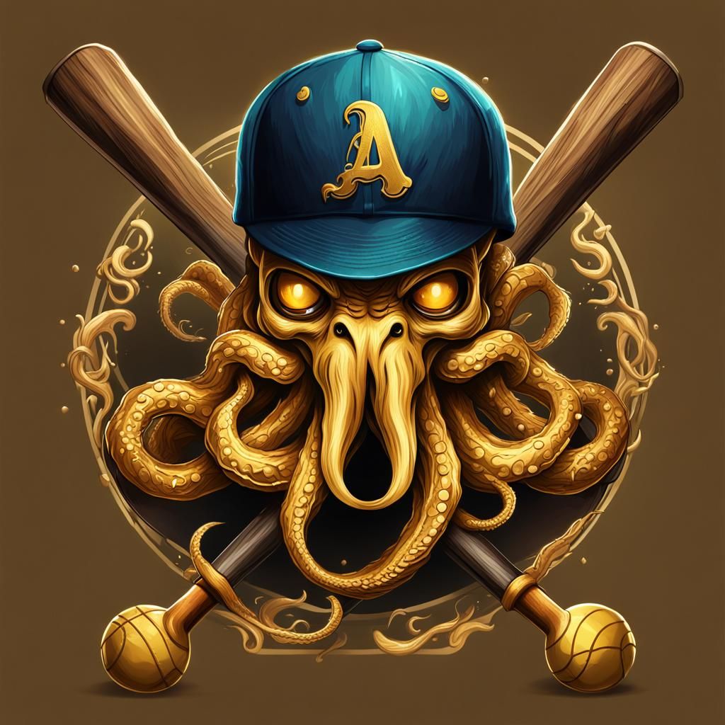 Golden Kraken Baseball Logo, Fantasy Concept Art