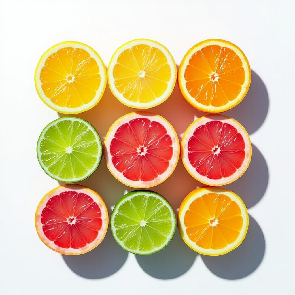 Abstract Citrus Fruit Mosaic Flat Lay Photograph
