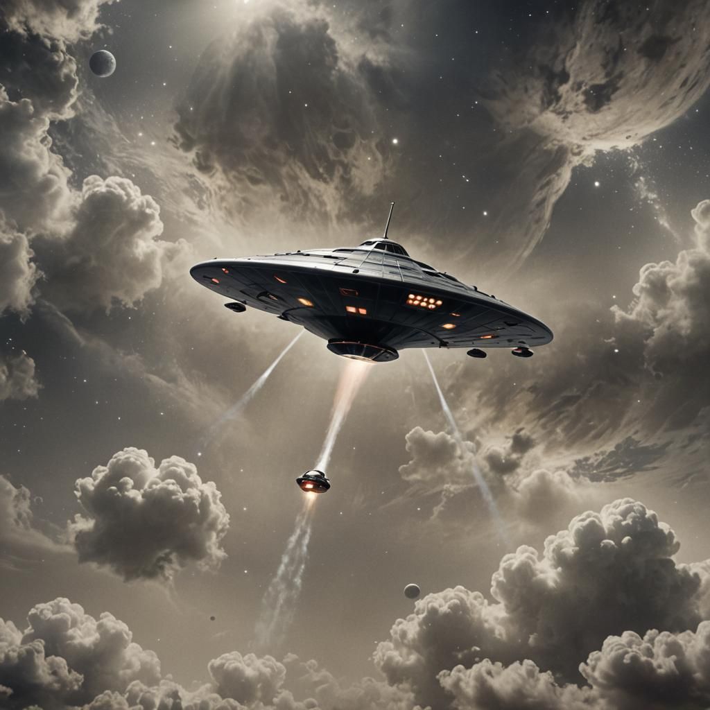 WW2 1940 Vintage UFO Spacecraft in Cyberpunk Aesthetic