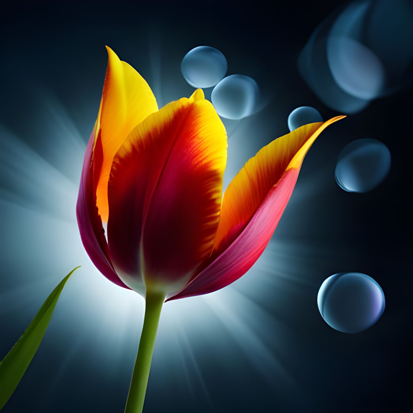 Multicolor Tulip with Dew Drops in 8K
