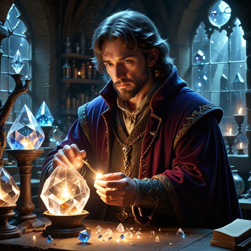 Alchemist's Enchanted Face in Medieval Lab