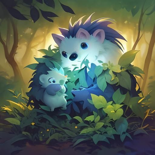 Mystical Hedgehog Roaring in Forest, Watercolor Fantasy Art