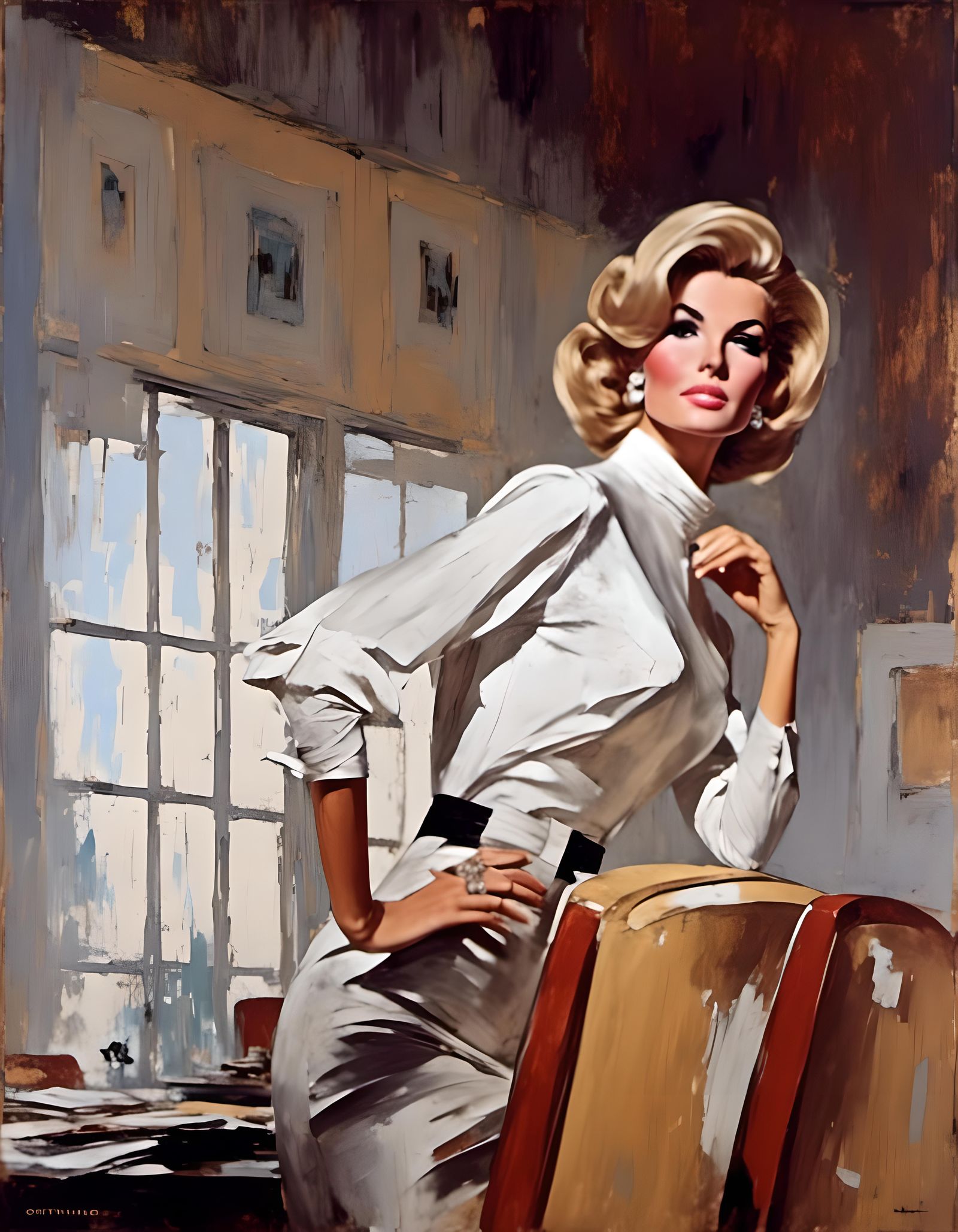 1960s Space Age Woman in Office Scene