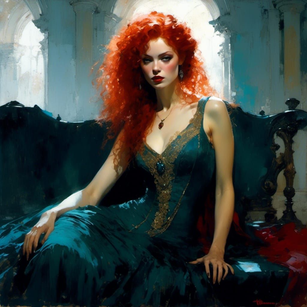 15th Century Vampiress Bride in Oil Painting Style