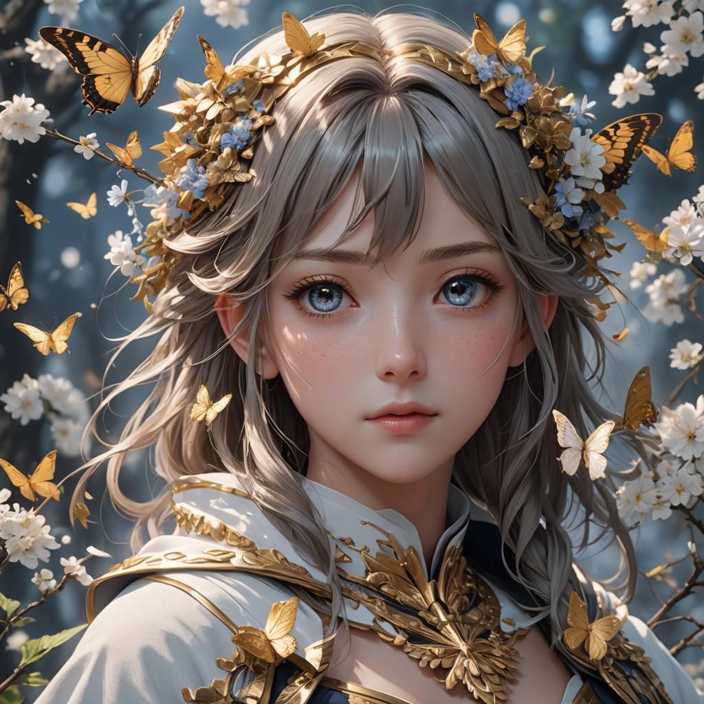 Anime Woman with Butterfly Wings in 3D