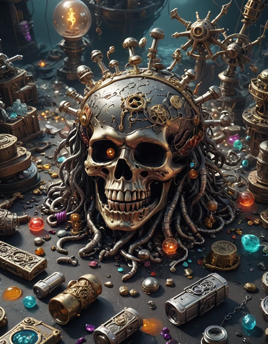 Pirate Brain on Drugs with Ghosts, 3D Digital Art