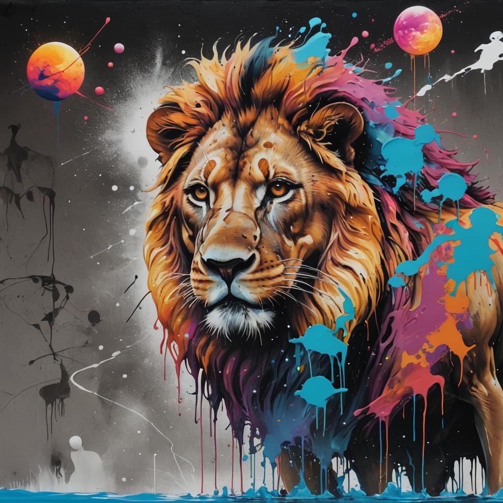 Lion Graffiti Art on Alien Planet