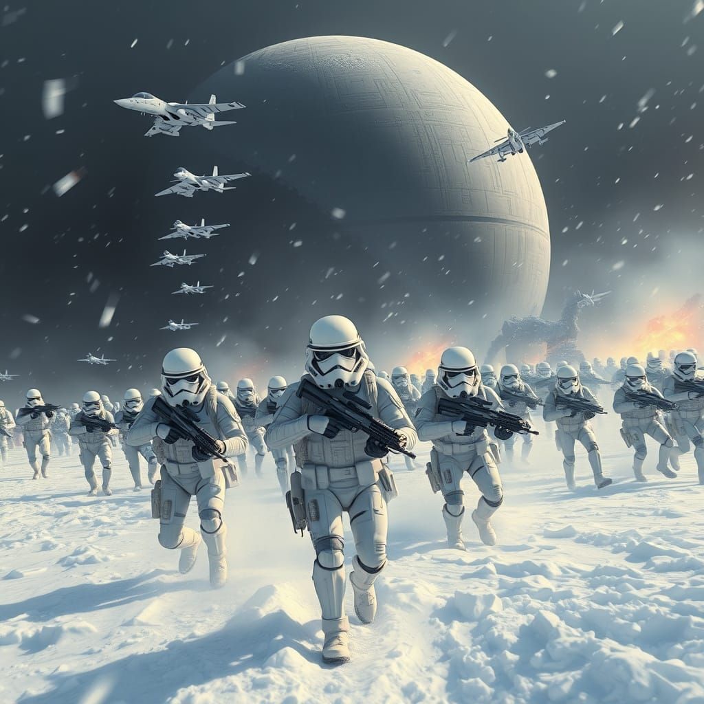 Snow Battle with Stormtroopers and F15 Eagles