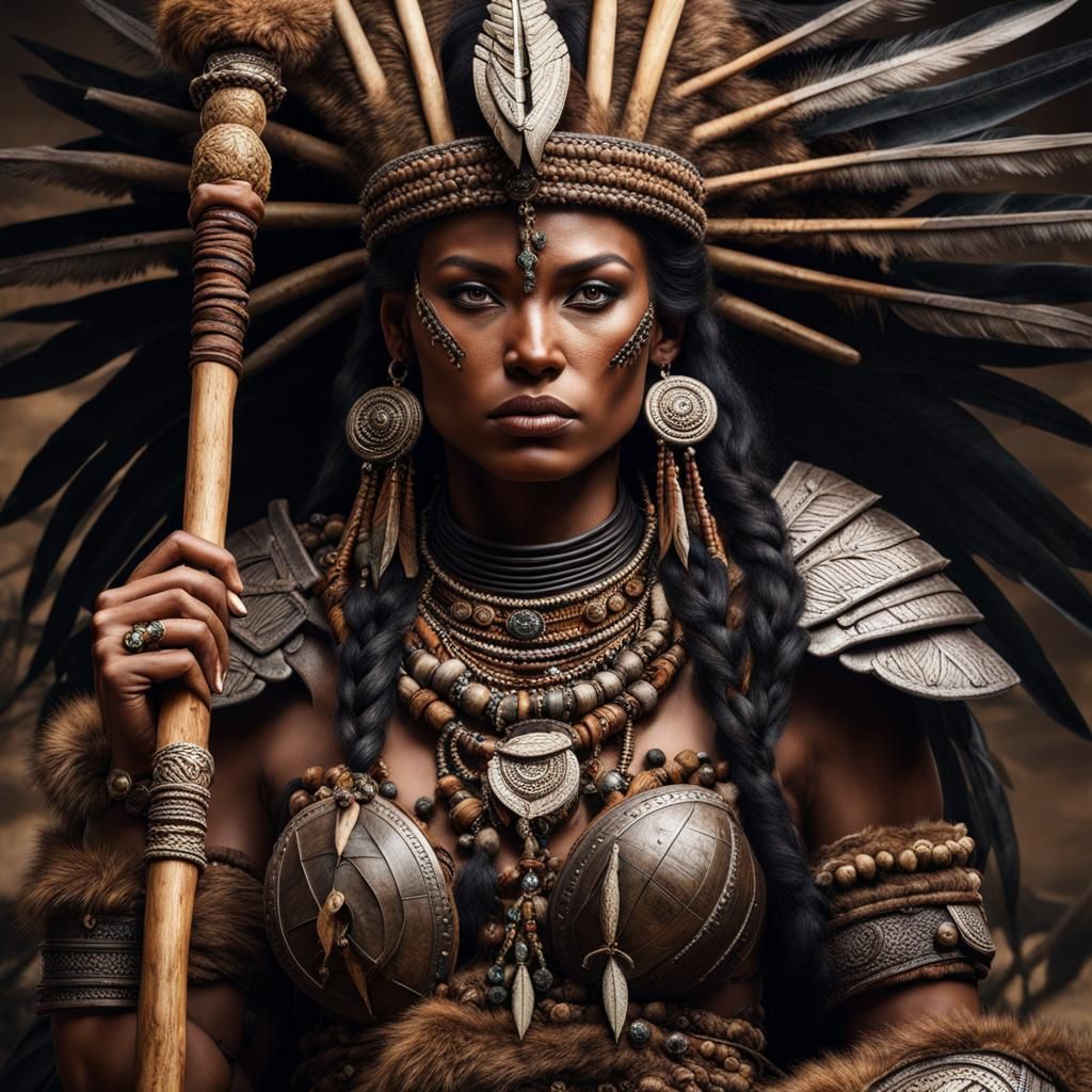 Primal Woman Warrior in Bone Armor