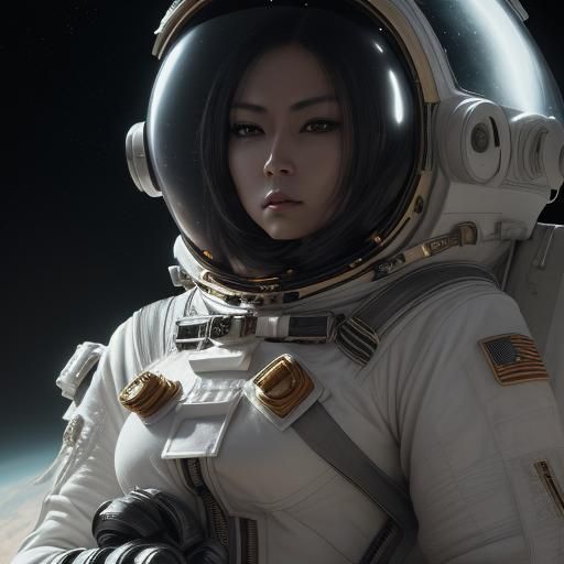 Lady Katana in Spacesuit: Hyperrealistic 64MP HDR Image