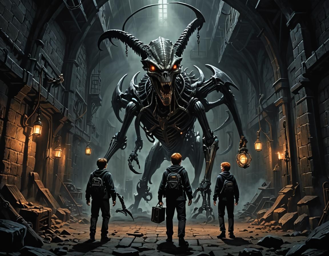 Harry Potter and Ron Encounter Xenomorph Skeleton