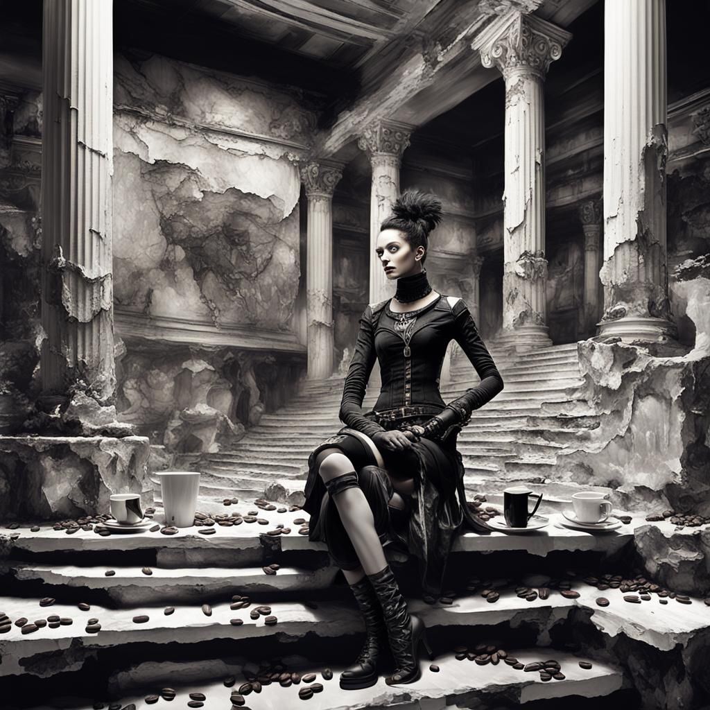 Cybergoth Model in Coffee Shop Art Exhibit