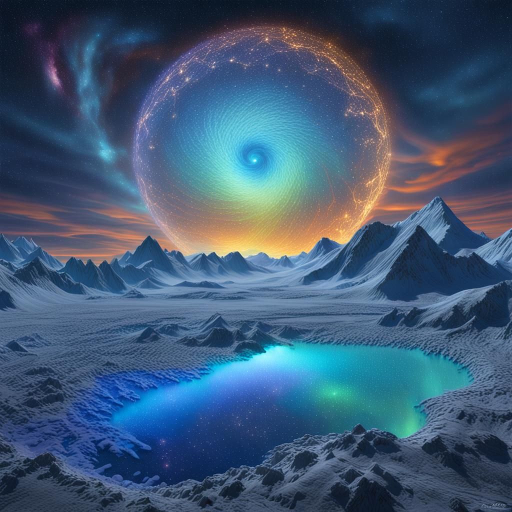 Iridescent Dwarf Planet with Aurora Borealis