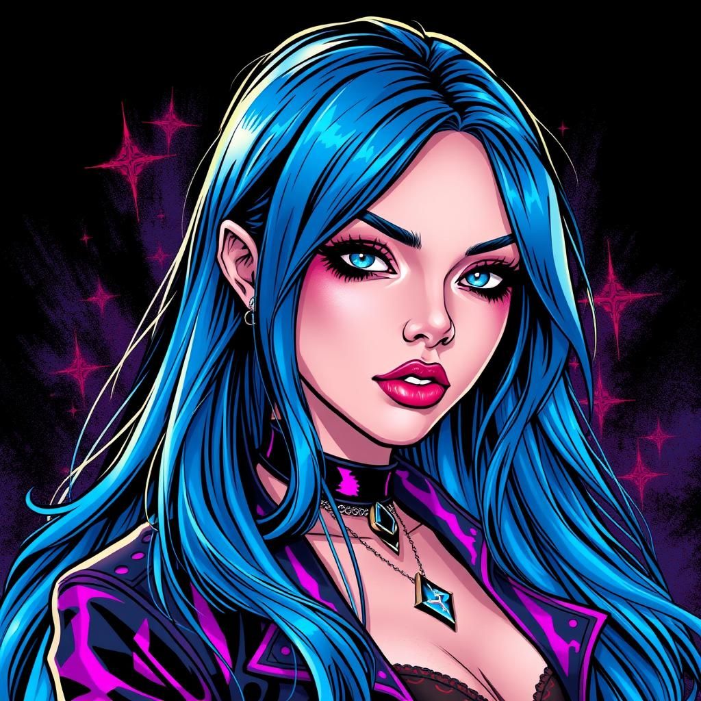 Stunning Woman with Blue Hair in Gothic Cyberpunk Style