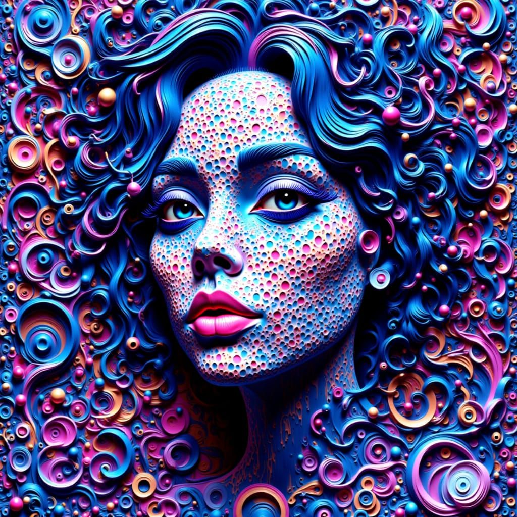 Surreal Self-Portrait with Geometric Patterns and Polka Dots