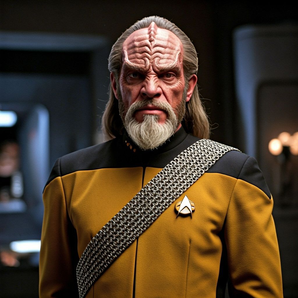Star Trek Deep Space Nine, Worf (Michael Dorn) a Klingon wea...