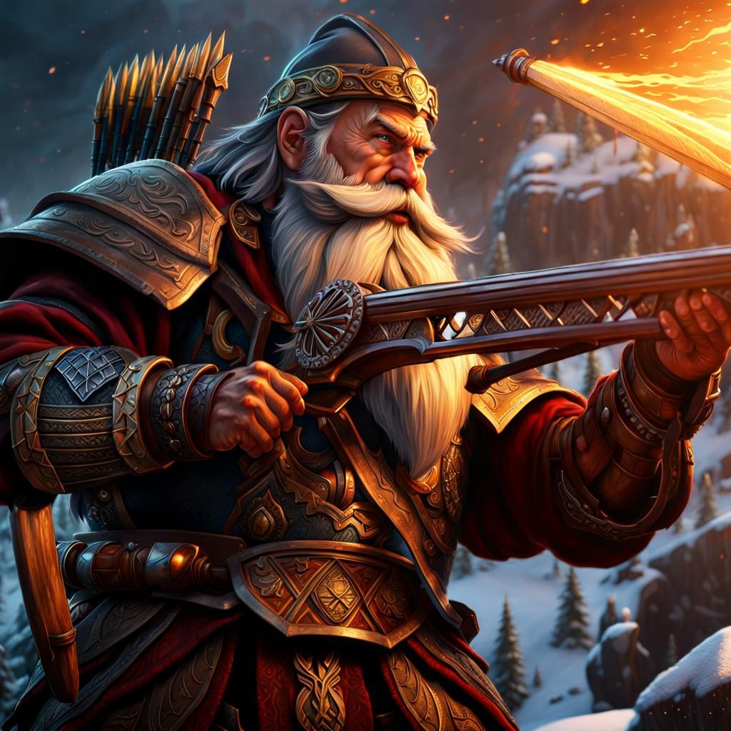 Dwarven Warrior Firing Heavy Crossbow in Dark Fantasy Master...