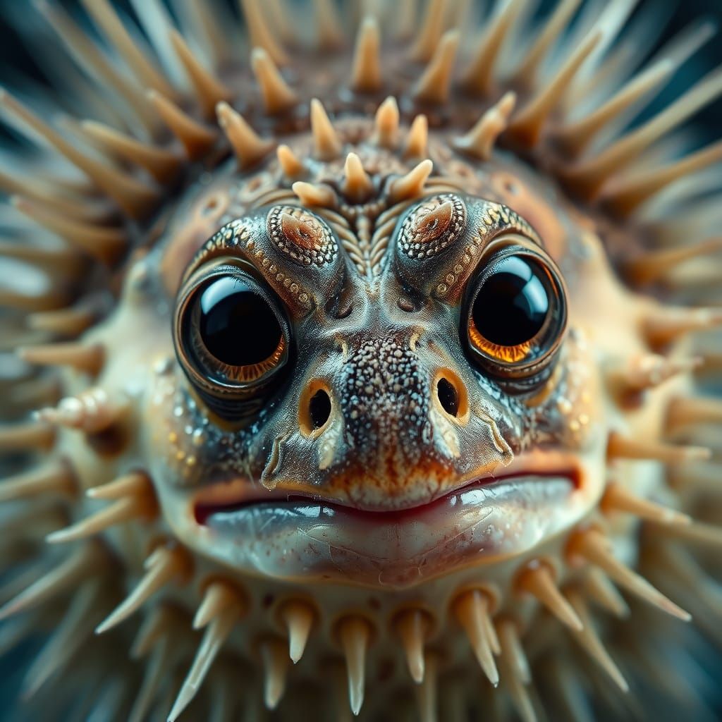Hyper-Realistic Porcupine Puffer Portrait