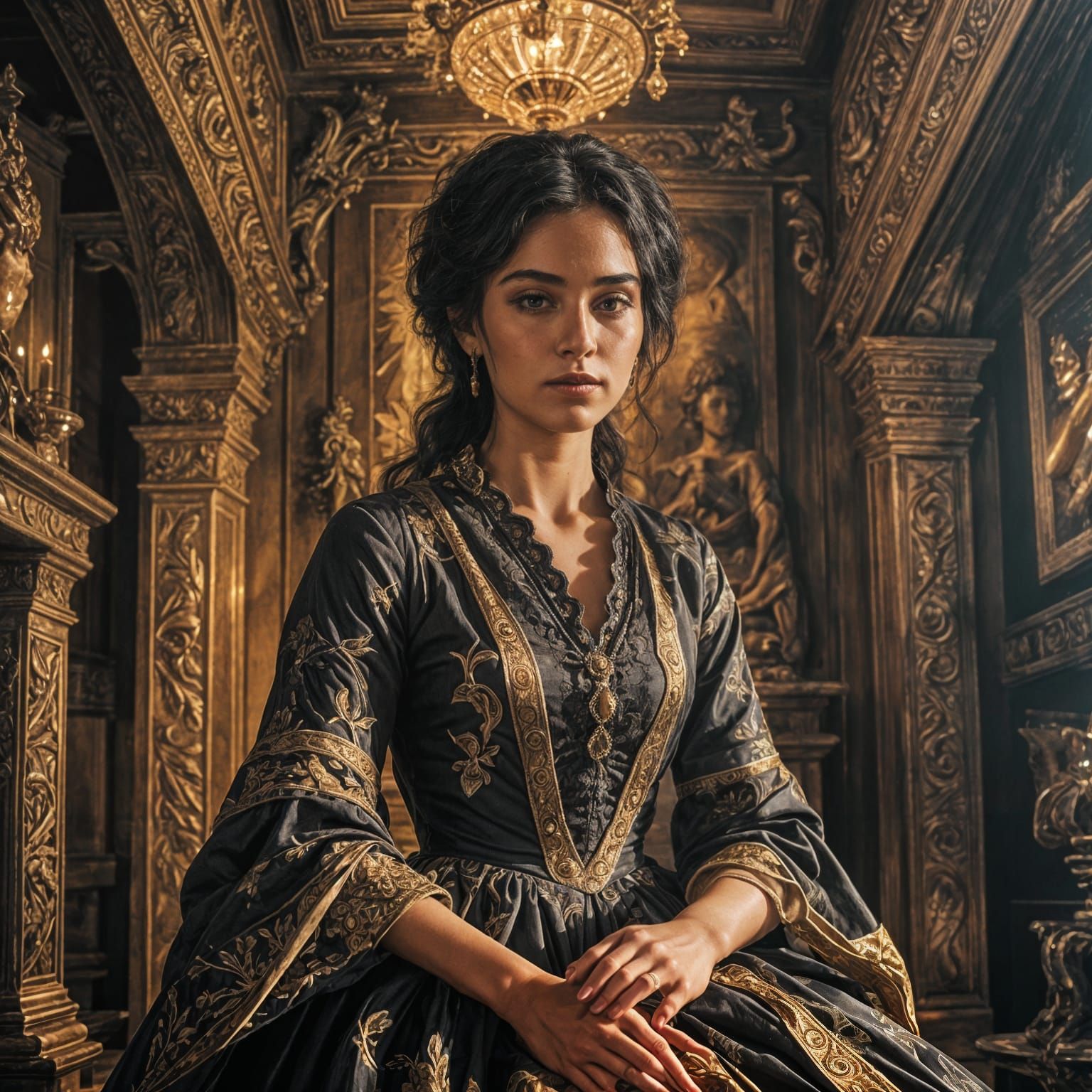 Portrait of a Beautiful Woman with Dark Eyes