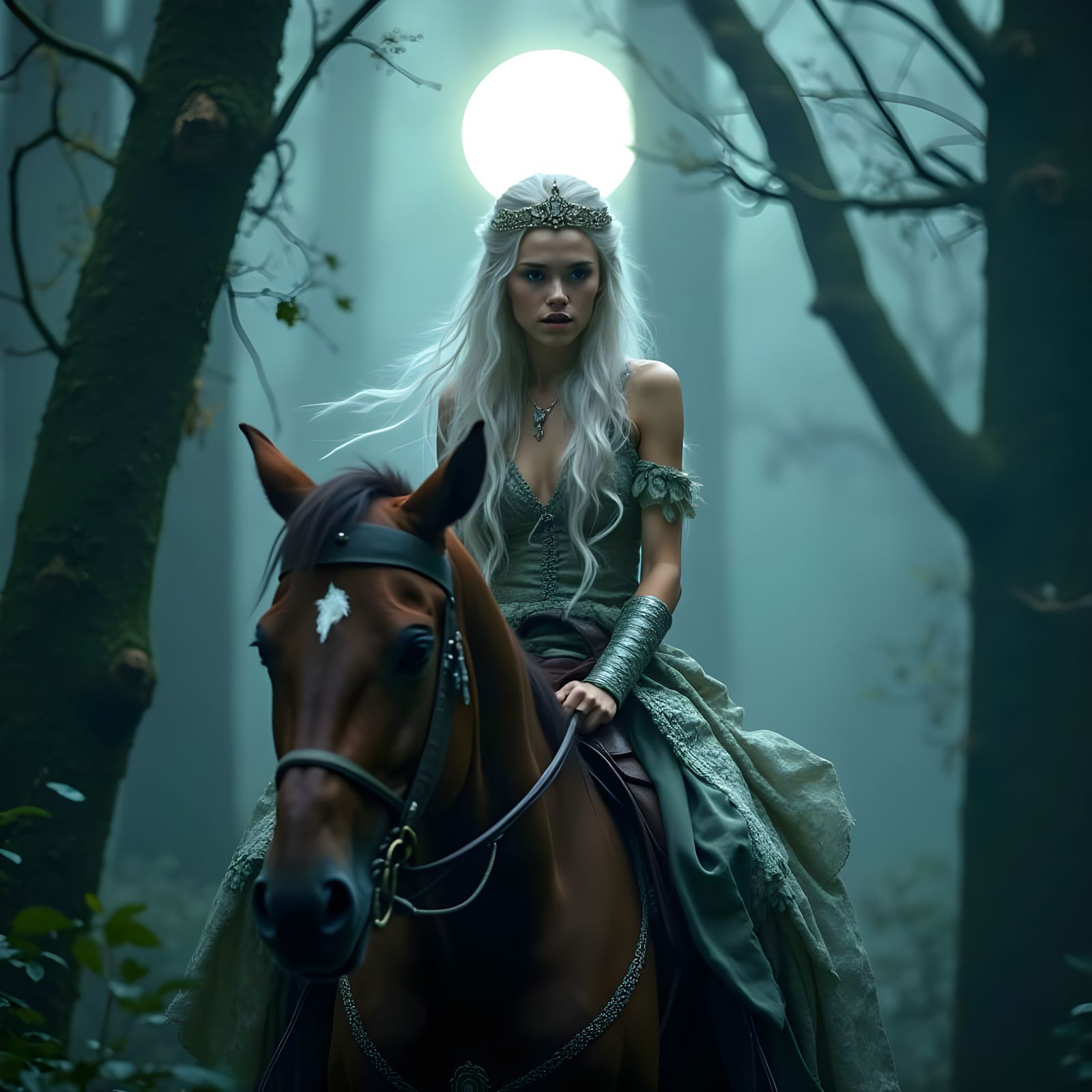 Moonlit Elf Princess Rides a Barbarian Warrior